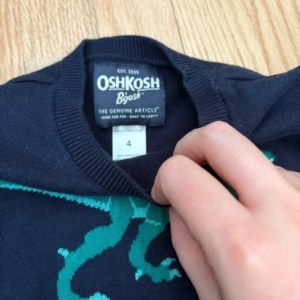 OshKosh B'Gosh, Navy Blue and Green Dinosaur Sweater Boy's Size 4